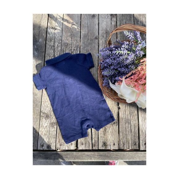 Ralph Lauren Navy Blue Knit Romper Collared Sz 3M - Picture 2 of 4